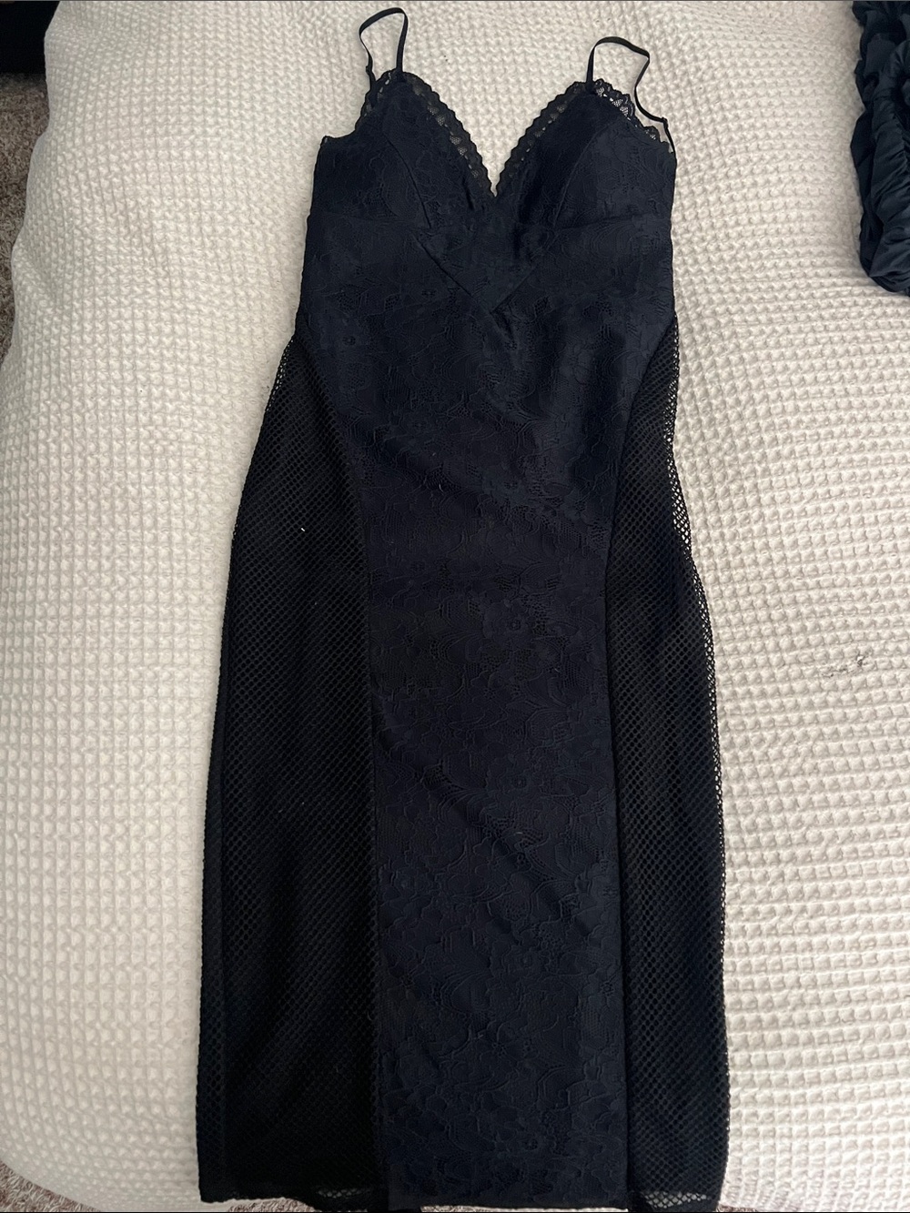 AFRM Black Lace-Panel Midi Slip Dress